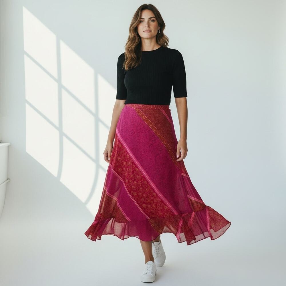 NWT WORTHINGTON Asymmetrical Ruffled Skirt Mixed Floral Patterns 18 Festival